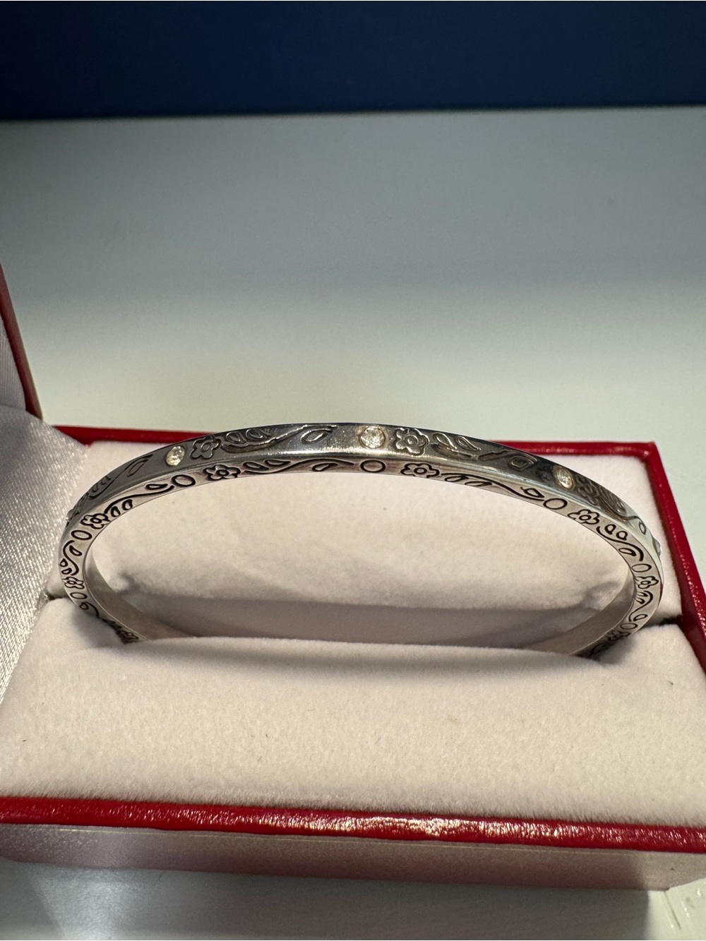 Sterling Silver Floral Engraved Men's Bangle Bracelet - Silver